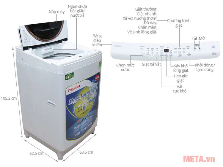 Cáu tạo của máy giặt Toshiba AW-DE1100GV 