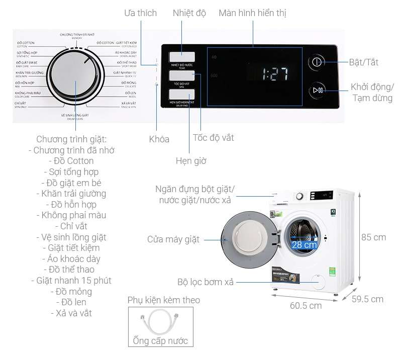 Máy giặt Toshiba Inverter 9.5 Kg TW-BK105S2V(WS) 