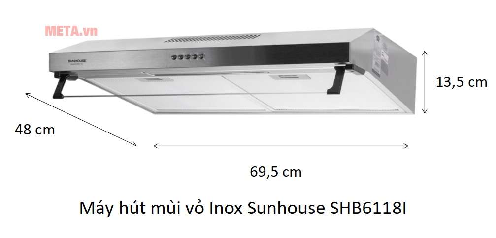 Máy hút mùi vỏ Inox Sunhouse SHB6118I