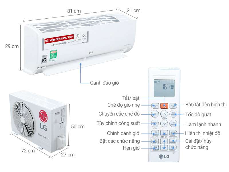 Hình ảnh tổng quan về máy lạnh LG Inverter 1.5hp