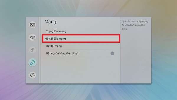 Mở cài đặt mạng trên tivi Samsung