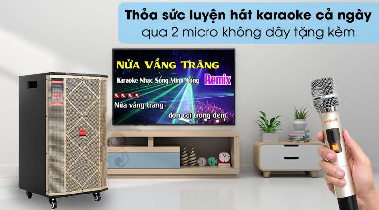 Loa kéo Karaoke Mobell MK-7080 1000W - Thoải mái hát hò với 2 micro được tặng kèm