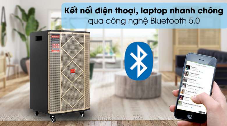 Loa kéo Karaoke Mobell MK-7080 1000W - Kết nối điện thoại, laptop đơn giản và nhanh chóng qua Bluetooth 5.0
