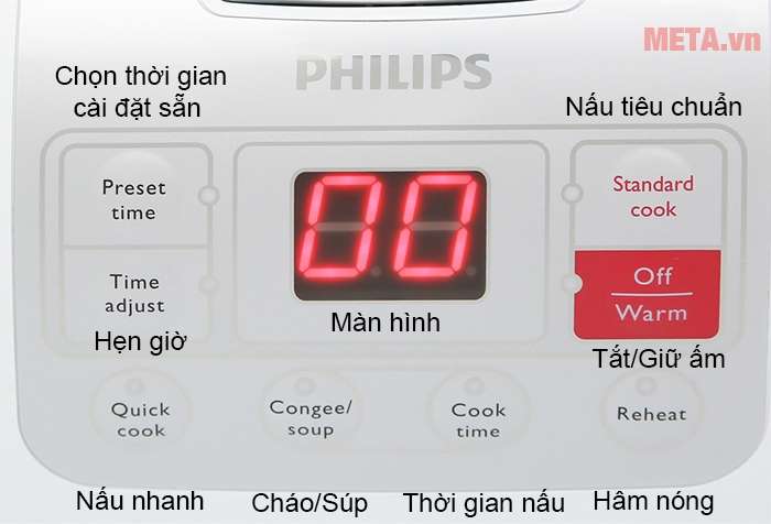 Bảng điều khiển nồi cơm điện tử Philips HD3030 với nhiều chức năng