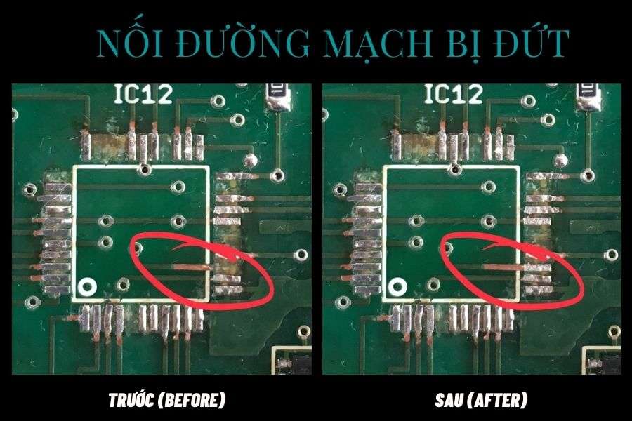 nối lại đường mạch in bị đứt trong quá trình sửa chữa