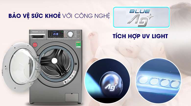 Máy giặt Panasonic Inverter 9 Kg NA-V90FX1LVT - UV Blue Ag+