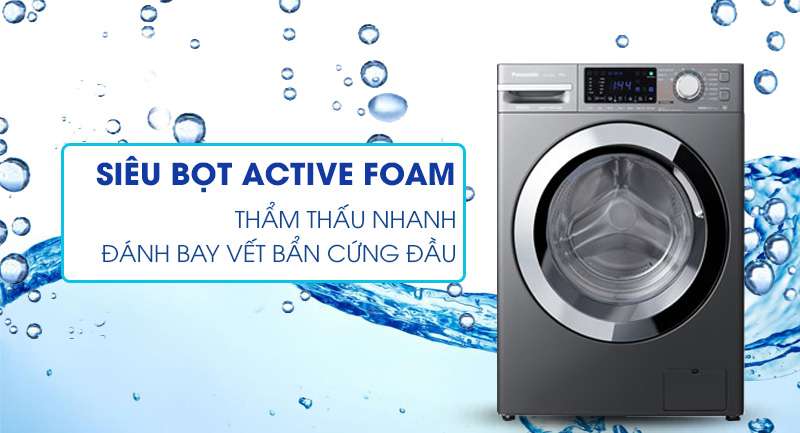 Máy giặt Panasonic Inverter 9 Kg NA-V90FX1LVT-Hòa tan bột giặt nhanh, đánh bay vết bẩn cứng nhờ Active Foam