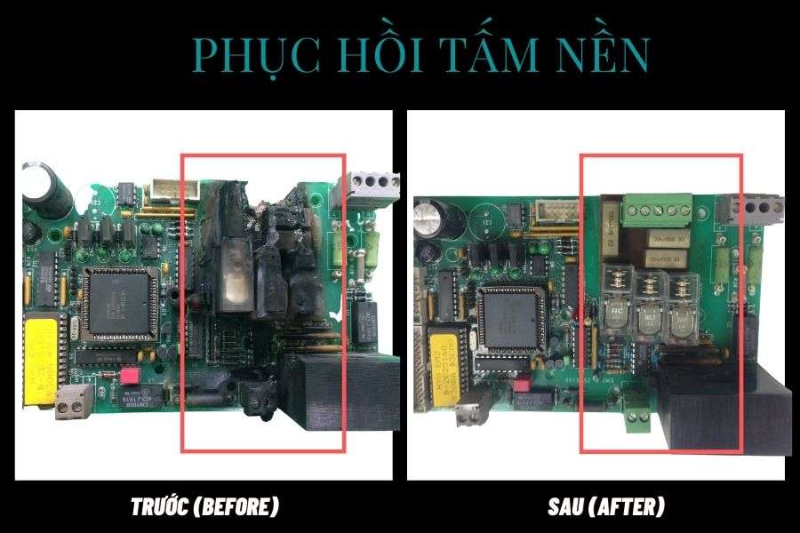 phục hồi lại tấm nền mạch in bị chay trong quá trinh sửa chữa