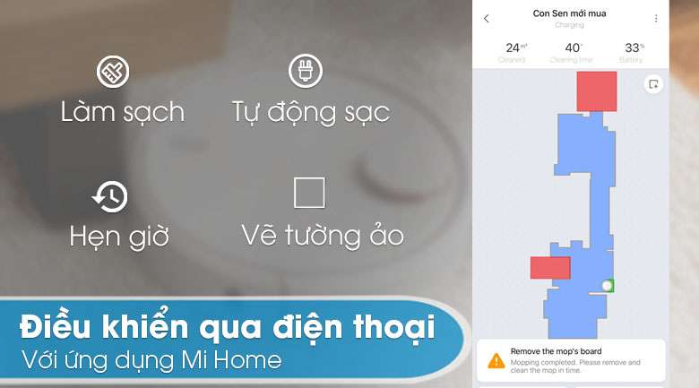 Điều khiển qua điện thoại  - Robot hút bụi lau nhà Xiaomi Vacuum Mop SKV4093GL