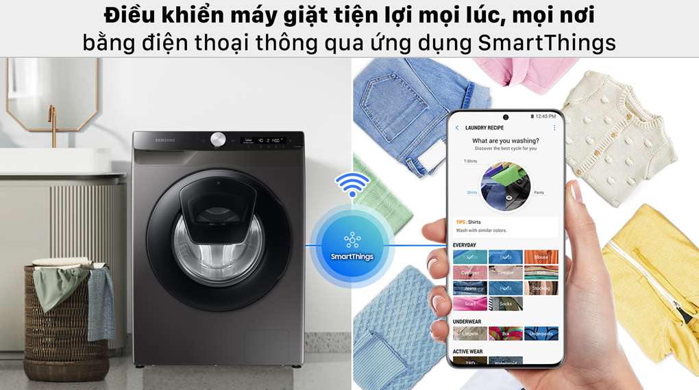 Máy giặt Samsung Inverter 8.5 kg WW85T554DAX/SV - SmartThings điều khiển máy giặt mọi lúc, mọi nơi