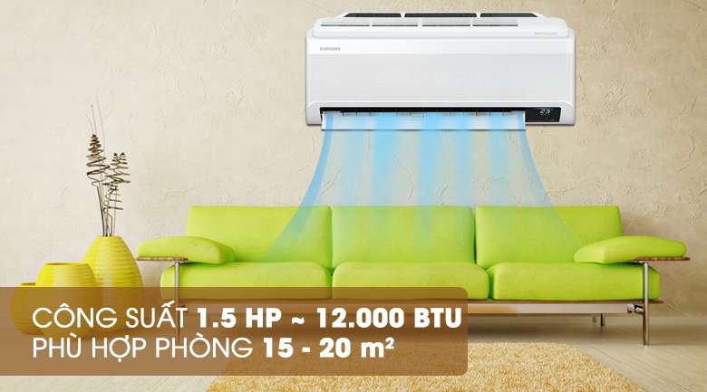 Máy lạnh Samsung Wind-Free Inverter 1.5 HP AR13TYAACWKNSV-Công suất 1.5 HP, phù hợp diện tích căn phòng từ 15 - 20 m2