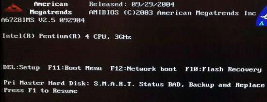Receiving S.M.A.R.T. status bad backup and replace error