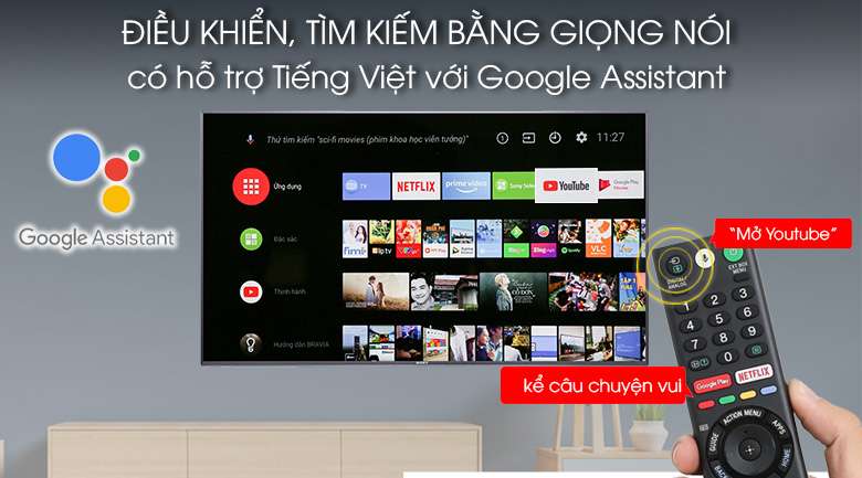 Tivi hỗ trợ điều khiển, tìm kiếm bằng giọng nói bằng tiếng Việt trên Android Tivi Sony 4K 49 inch KD-49X9000F
