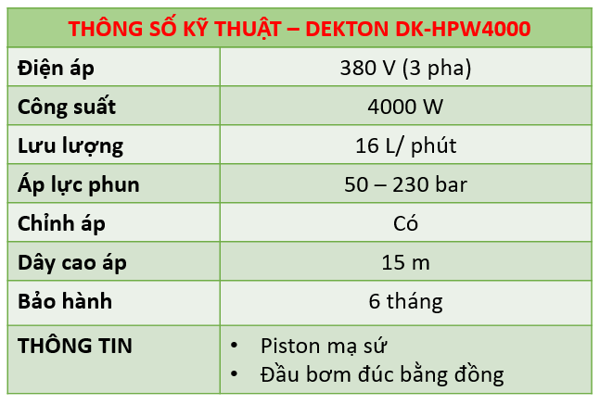Máy rửa xe chuyên nghiệp Dekton DK-HPW0969756783W - 3 Pha)