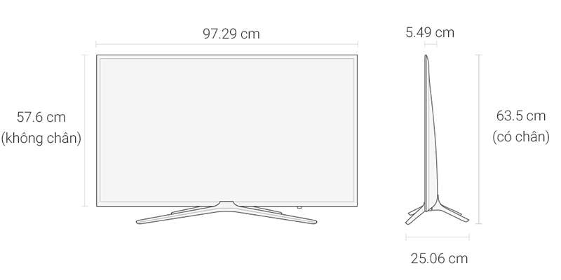 Smart Tivi Samsung 43 inch UA43K5500 - Kích thước tivi