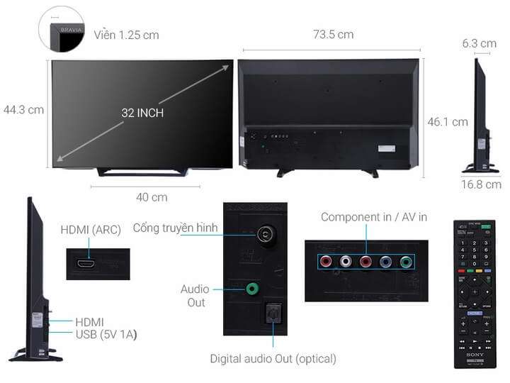 Thông số cơ bản của Tivi Sony KDL-32R300E