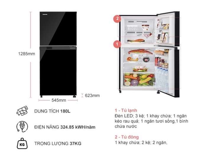 Thông tin chi tiết về Tủ Lạnh TOSHIBA Inverter 180 Lít GR-B22VU(UKG) 
