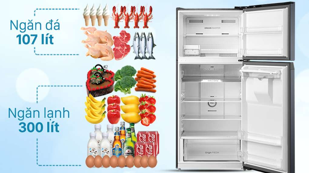 Tủ lạnh Toshiba Inverter 407 lít GR-RT535WE-PMV(06)-MG-Dung tích 407 lít, phù hợp gia đình đông người (4 - 5 thành viên)