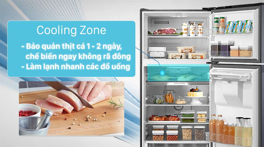 Tủ lạnh Toshiba Inverter 407 lít GR-RT535WE-PMV(06)-MG-Bảo quản thịt cá không cần rã đông nhờ chứa trong ngăn Cooling Zone