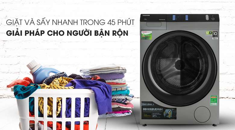 Giặt sấy nhanh - Máy giặt sấy Toshiba Inverter 8 Kg TWD-BH90W4V