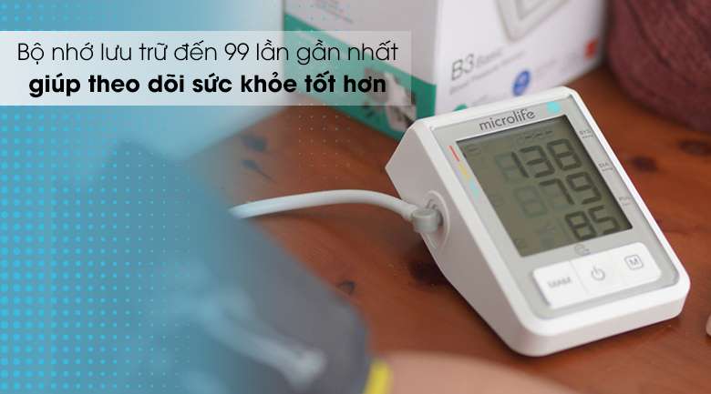 Máy đo huyết áp tự động Microlife B3 Basic - Trang bị bộ nhớ có khả năng lưu trữ đến 99 lần gần nhất