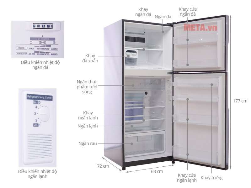 Cấu tạo tủ lạnh 2 cánh 395 lít HitachiI R-VG470PGV3 