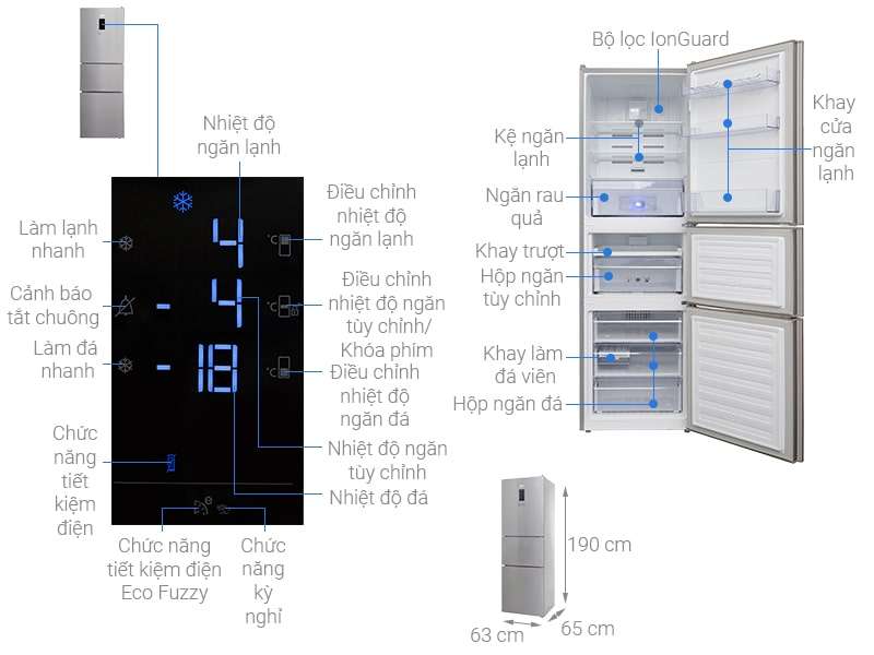 1. Phác hoạ tổng quát tủ lạnh Beko inverter 340 lít RTNT340E50VZX 