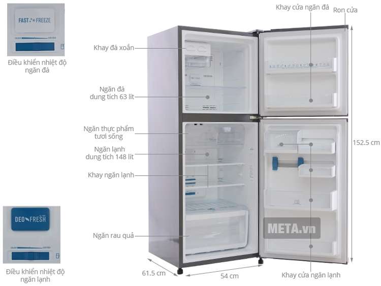Cấu tạo của tủ lạnh 210 lít Electrolux ETB2100PE-RVN.