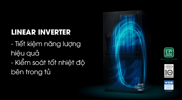 Công nghệ tiết kiệm điện tối ưu Inverter mang lại chất lượng cao cho tủ lạnh LG.