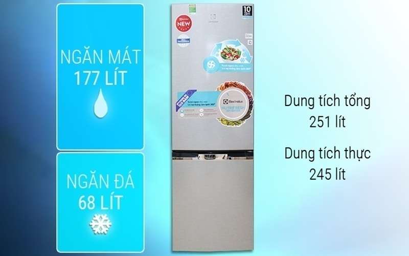  Tủ lạnh Electrolux EBB2600MG có dung tích lớn phù hợp gia đình nhiều người