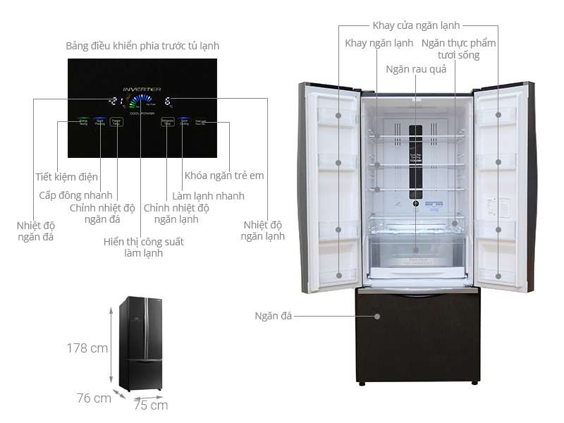 Tủ lạnh side by side 429 lít Hitachi Inverter R-FWB545PGV2 (GBW)