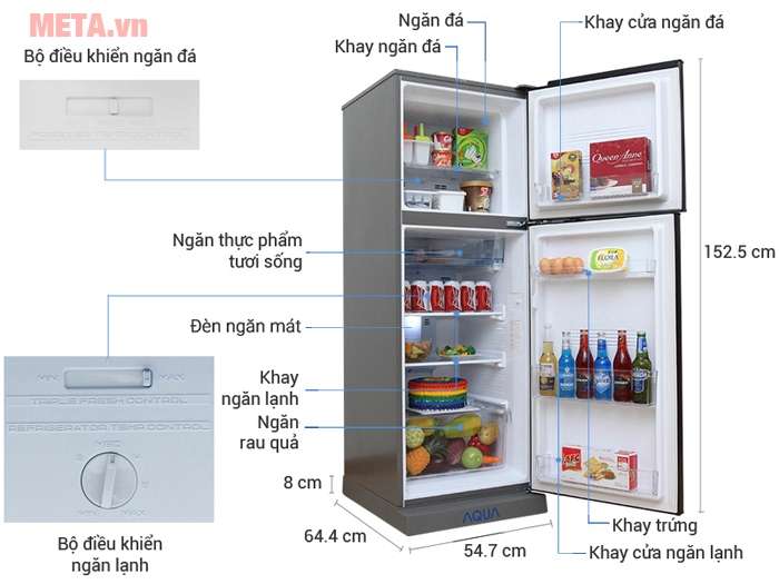 Hình ảnh tổng thể của tủ lạnh Inverter Aqua AQR-I247BN 226 lít