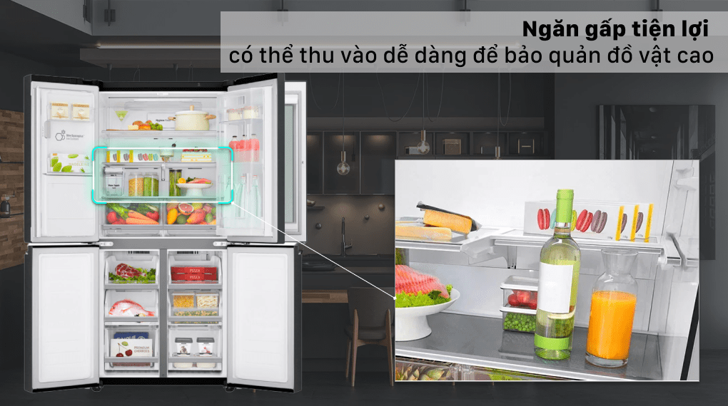 9. Ngăn gấp tiện lợi linh hoạt trên tủ lạnh LG inverter GR X22MB