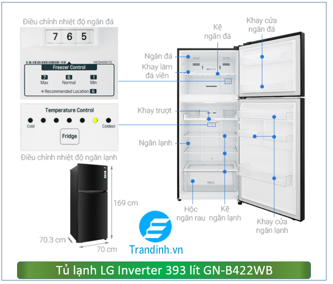 Tủ lạnh LG Inverter 393 lít GN-B422WB