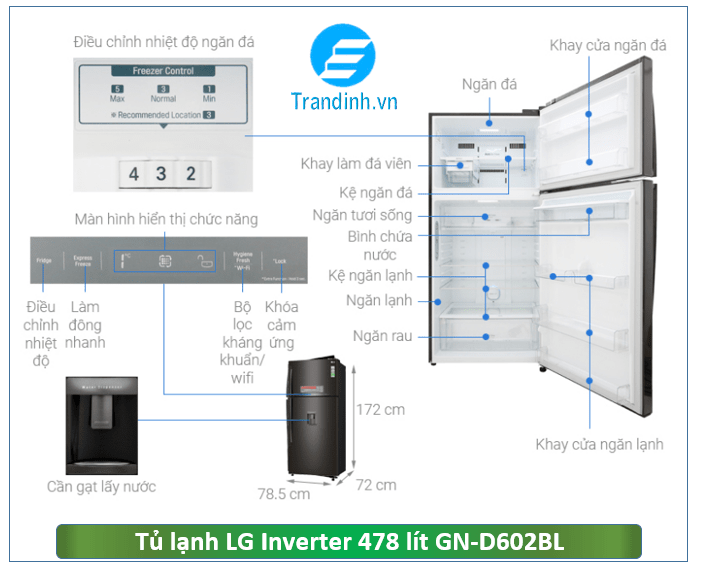 Tủ lạnh LG Inverter 478 lít GN-D602BL