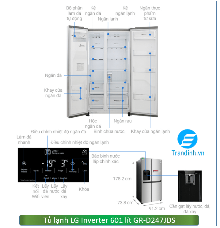 Tủ lạnh LG Inverter 601 lít GR-D247JDS