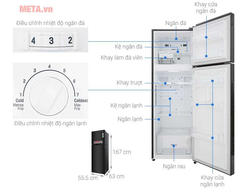 Cấu tạo chi tiết của các bộ phận trong tủ lạnh LG
