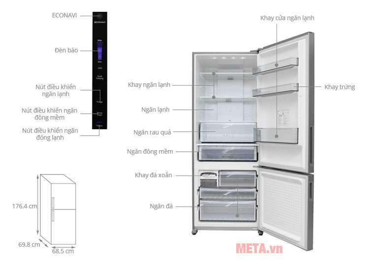 Tủ lạnh Panasonic Econavi NR-BX468GKVN có bảng điều khiển cảm ứng thông minh 