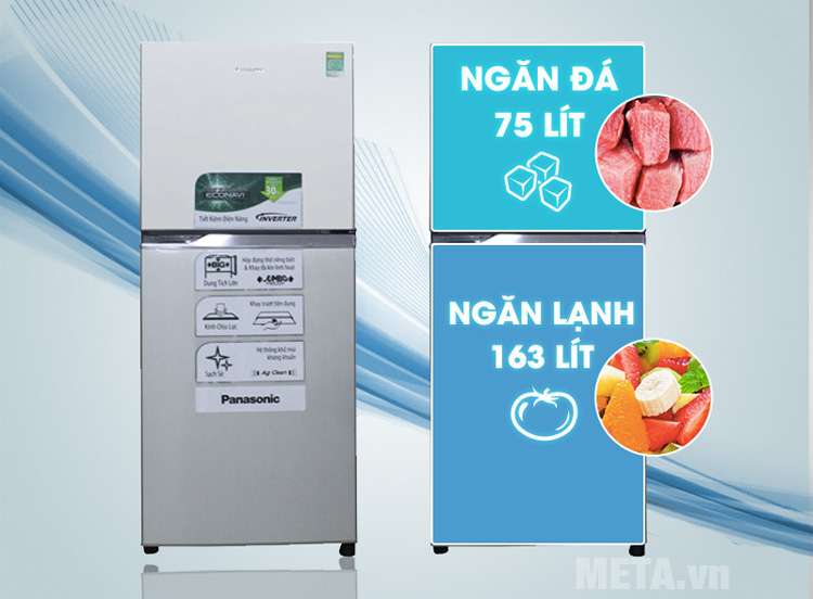 Tủ lạnh Panasonic NRBL268PSVN có dung tích ngăn mát 163L 