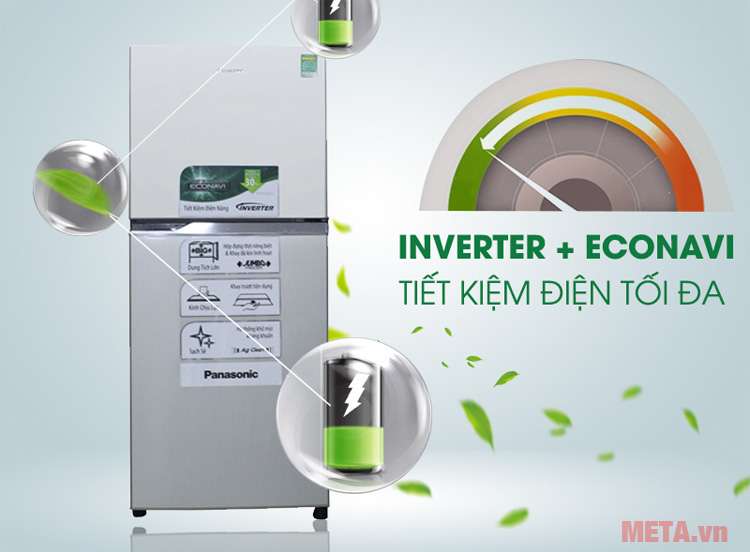 Tủ lạnh Panasonic NRBL268PSVN kết hợp giữa công nghệ Inverter và econavi tiết kiệm năng lượng tối ưu 