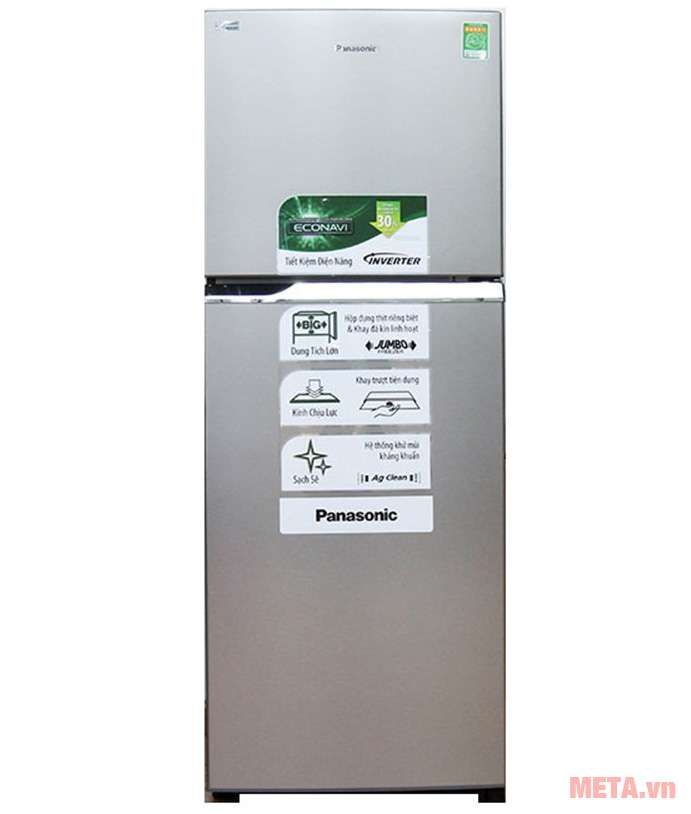 Tủ lạnh Panasonic NRBL268PSVN có thiết kế màu bạc sang trọng 