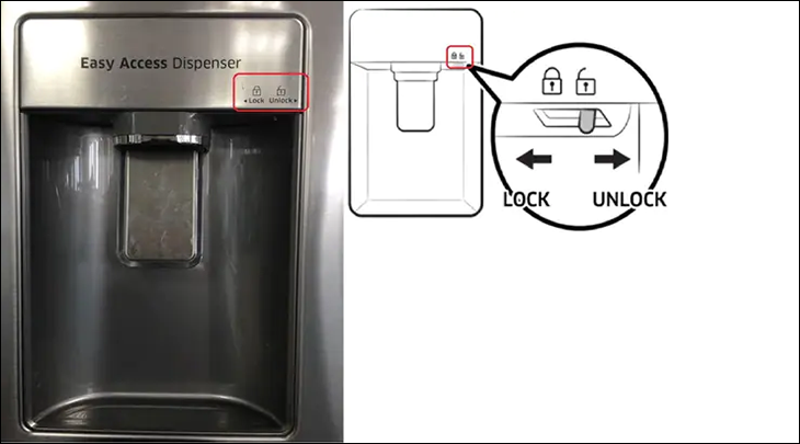 Hệ thống lấy nước trên tủ lạnh samsung bị khóa