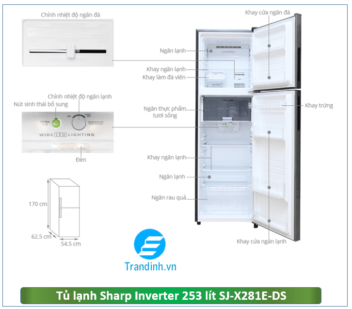 Tủ lạnh Sharp Inverter 253 lít SJ-X281E-DS - giá khoảng 5.200.000 đồng