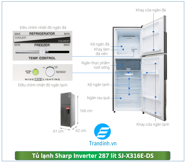 Tủ lạnh Sharp Inverter 287 lít SJ-X316E-DS - giá khoảng 6.600.000 đồng