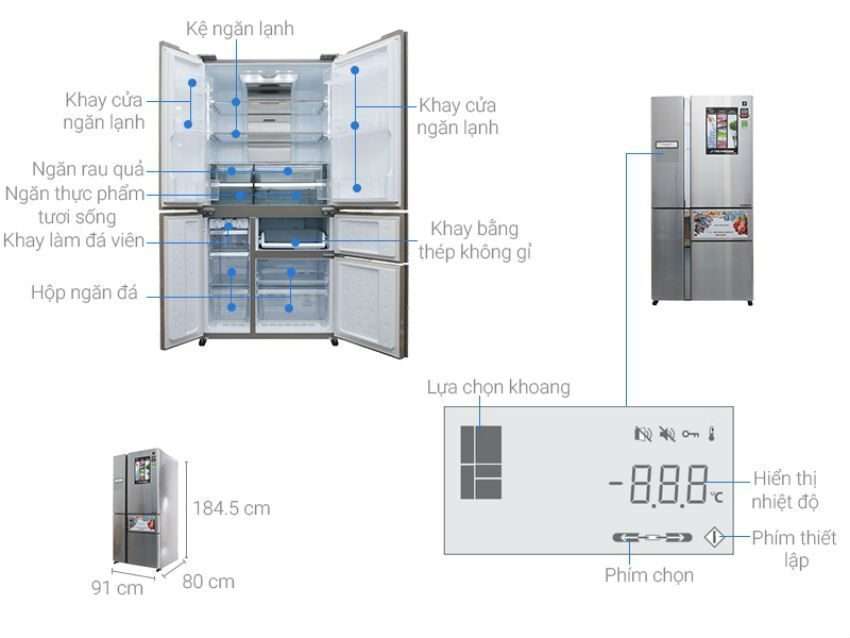 cấu trúc Tủ lạnh Sharp Inverter SJ-F5X76VM-SL 