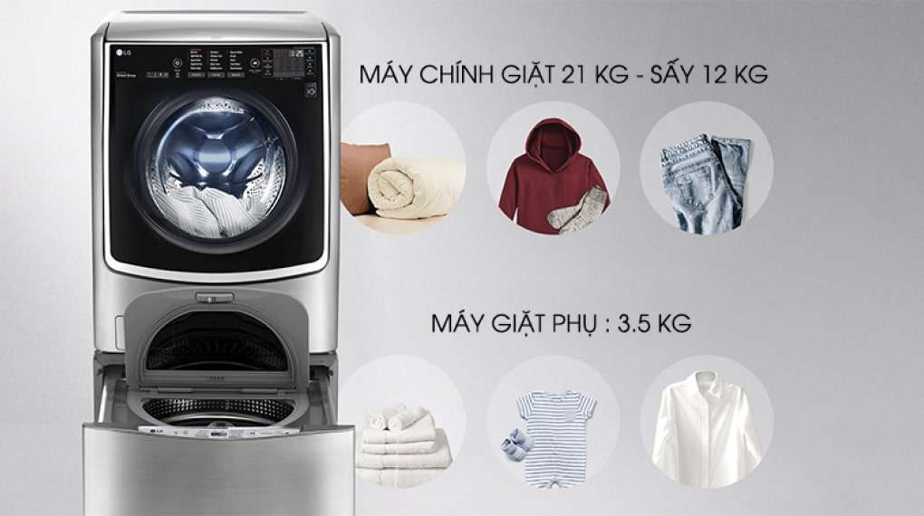 Máy giặt LG Twinwash F2721HTTV & T2735NWLV - Khối lượng giặt lớn phù hợp cho gia đình đông thành viên