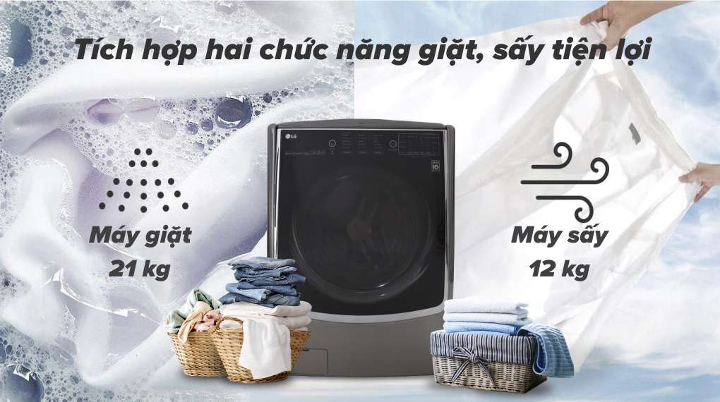 Máy giặt sấy LG Inverter 21 kg F2721HTTV - Tích hợp 2 chức năng giặt sấy tiện lợi