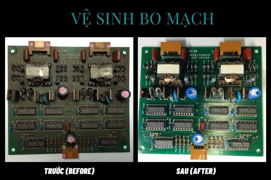 vệ sinh bo dầu mỡ và bụi bám trên bo mạch