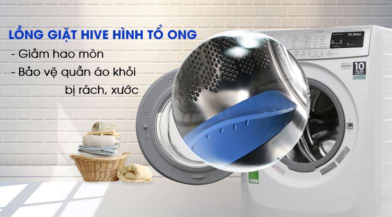 Lồng giặt Hive hình tổ ong - Máy giặt Electrolux Inverter 9kg EWF12944