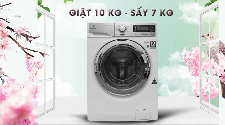 Khối lượng giặt 10 kg - sấy 7 kg - Máy giặt sấy Electrolux inverter 10 kg EWW14023